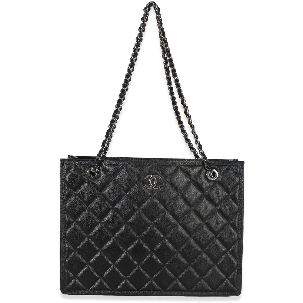 Chanel Black Quilted Caviar CC Shopping Tote